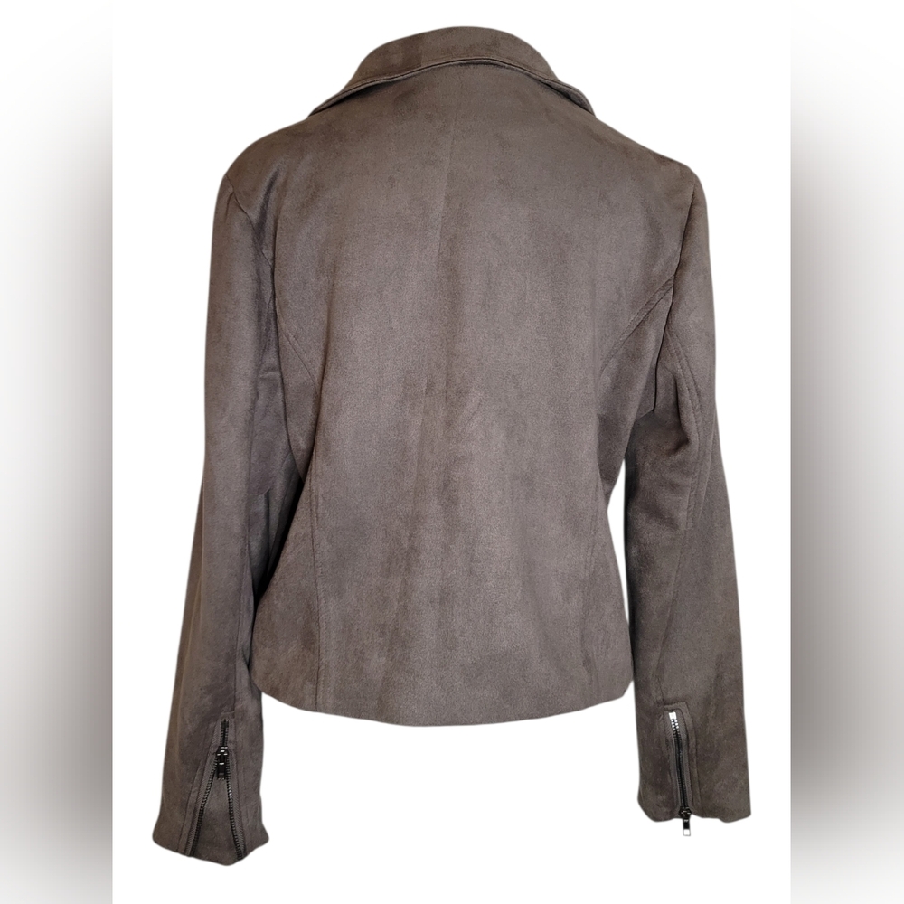 Solitaire by Ravi Khosla Grey Faux Suede Jacket Size M - Picture 3 of 11